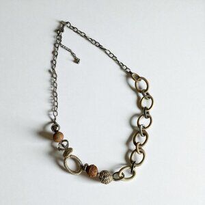 Vintage Chicos Natural Asmmetrical Tan Rust Boho Statement Necklace 36 Inch